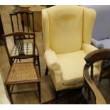 A 1920's wing armchair and two salon chairs