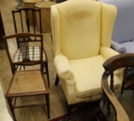 A 1920's wing armchair and two salon chairs