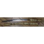 A Japanese carved bone katana short sword length 82cm