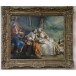 Late 19th century Continental School, oil on canvas, 18th century lovers at a picnic, 32 x 40cm