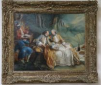 Late 19th century Continental School, oil on canvas, 18th century lovers at a picnic, 32 x 40cm