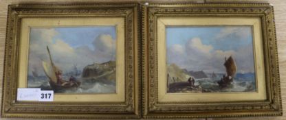 19th Century English School, pair of oil on board seascapes 14 x 19cm.