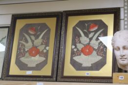 A pair of framed silk embroideries