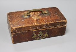An early 18th century embossed leather covered casket