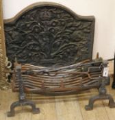 Kingsworthy Foundry Royal Oak fireback and grate and implements