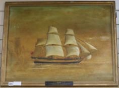 An overpainted print of His Majesty's Armed Transport: The Bounty, the eve before the mutiny 1789,