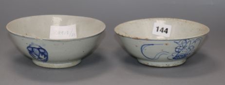 Two blue and white bowls