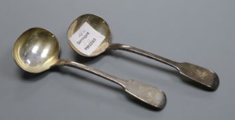 A pair of Victorian silver fiddle pattern sauce ladles, London, 1846,