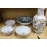 A collection of Chinese 18th century and later bowls and a vase vase height 42cm