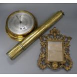A Blakeley & Co brass day and night telescope, together with brass barometer and gilt metal framed
