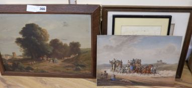 Edmund Gill, oil on board, The Village Festie, label verso, and sundry pictures 30 x 42cm.