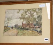 Frank Saltfleet, 'Rural lane with cart', watercolour, signed 23 x 33cm.