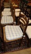 Set of seven rush seat country dining chairs