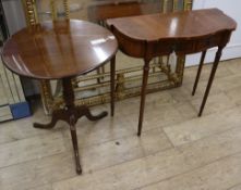 A George III style mahogany circular topped tripod table, side table and etagere