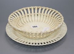 A Leeds Pottery creamware chestnut basket and stand, impressed mark 'LP' diameter 25cm