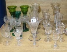 A George III wine glass and other drinking glasses