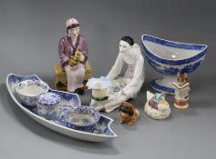 A pearlware blue and white sugar bowl and supper dish, other pottery, a Manor Ltd editions Clarice