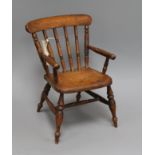 A Victorian ash and beech miniature wood-seat armchair