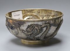 A late 19th/early 20th century Chinese Export white metal bowl, by Wang Hing, 16.2cm, 11.5 oz.