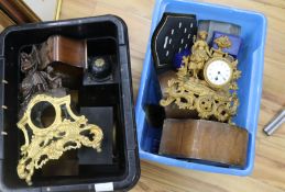 Two boxes of mixed clocks and clock parts