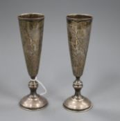 A pair of late 19th century Russian 84 zolotnik tapering spill vases, 16.5cm, 5.5 oz.