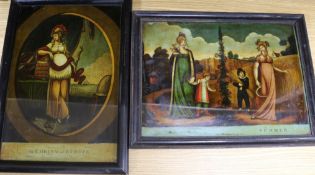 Two early 19th century reverse prints on glass; Emblem of Europe & Spring/Summer 25 x 35.5cm