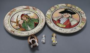 A Royal Doulton model of a puppy in a basket and four Royal Doulton 'Professionals' plates (5)