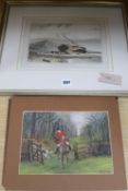 Ten hunting watercolours, signed G.W., together with a print of Aberystwith