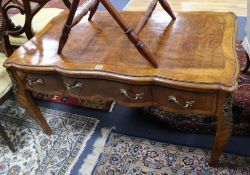 A Louis XVI design gilt metal mounted coffee table (cut down) W.106cm