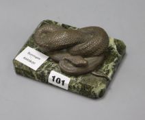 A bronze serpent paperweight 11cm Depth, 14cm Width and 7cm Height