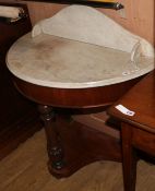 A Victorian mahogany marble top demi lune washstand W.88cm