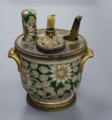 A 19th century French green and gilt porcelain and gilt metal mounted seal stamp stand