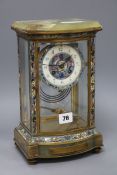 A French champleve green onyx four-glass mantel clock, presented to Herbert James Baker Esq. on