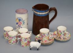 A William Kent Dubarry pattern part coffee set, a Poole vase