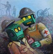 Raymond Campbell Tommy medic bot, oil 10.5 x 10.5cm