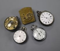 Five various watches, movements, etc. including silver verge by Batson, London.