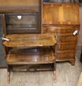 An inlaid yew two tier table and a yew bureau (2)