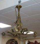 A Rococo style brass five branch electrolier