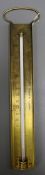 A Negretti and Zambra hanging brass thermometer, 39.5cm.