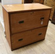 A large pine two drawer military chest W.100cm