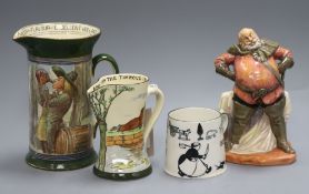 A Doulton figure of Falstaff and three vessels