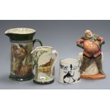 A Doulton figure of Falstaff and three vessels