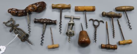 Eight corkscrews including an English ca 1894, English ca 1880 Ernst Scharffs registered patent