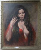 Dick Leech oil on canvas, Portrait of a lady in a red dress 90 x 70cm.