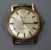 A gentleman's 9ct gold Tudor manual wind wrist watch (no strap).