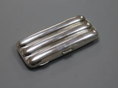 An Edwardian silver three division cigar case, by Walker & Hall, Chester, 1907, 12.8cm.
