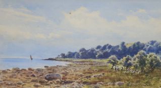 Herbert Moxon Cook, 3 watercolours, Mountain landscape and coastal scenes, signed, Largest 32 x