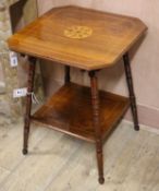 An Edwardian banded mahogany Sutherland table and a Victorian inlaid rosewood two-tier occasional