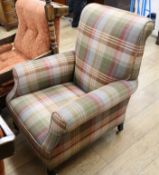 A tartan upholstered armchair