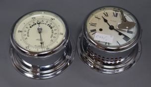 A ship's clock and barometer